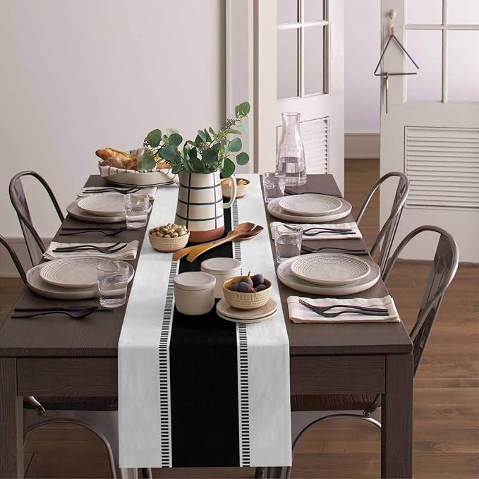 Black and White Table Runners 16x72 inches Long, Non Slip Stripes Table Runner - Image 4