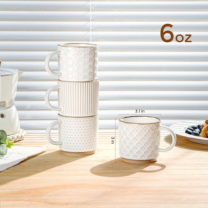GBhome 6 OZ Stackable Coffee Mugs Set of 4, Ceramic Coffee Cups Set | 4 - Image 2