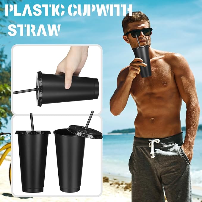 Bokon 100 Sets Tumbler with Straw and Lid Bulk 24 oz Reusable Plastic Cups to - Image 7