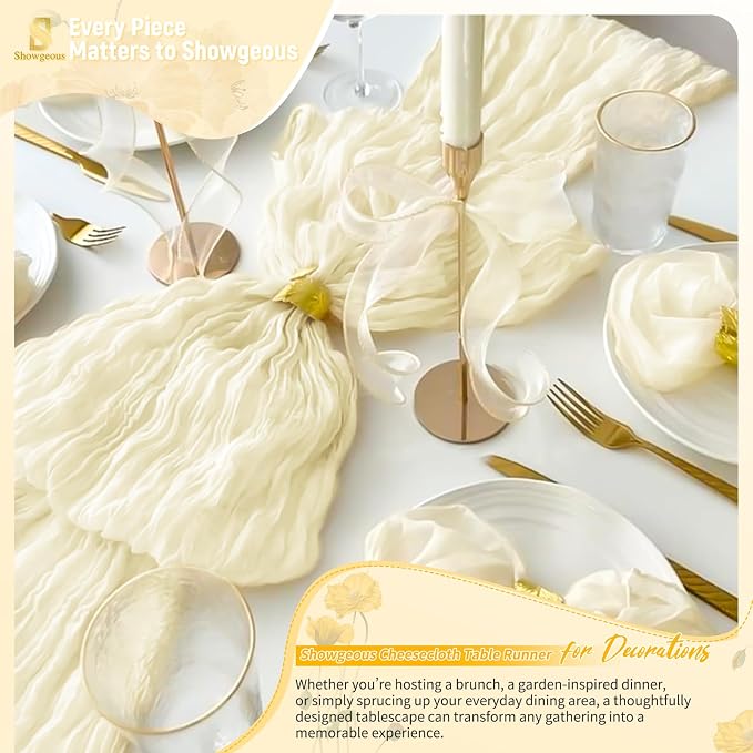 Showgeous 18 Pack Ivory Cheesecloth Table Runner, 17 x 108 Inches | Boho - Image 8