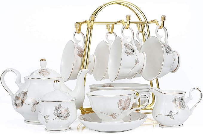 CHENP.HMC Porcelain Ceramic 22-Piece Tea Set, Teapot and Cup Set, 30.7 Ounces by CHENPH