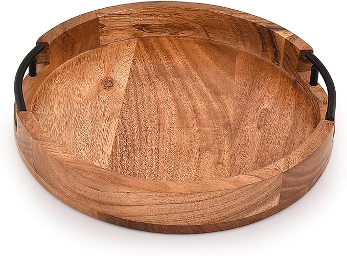Tray Acacia Wood Round Serving Tray by Unknown