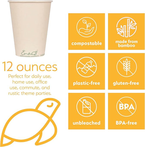 100% Compostable Disposable Coffee Cups Paper Cups Made from Bamboo, - Image 2