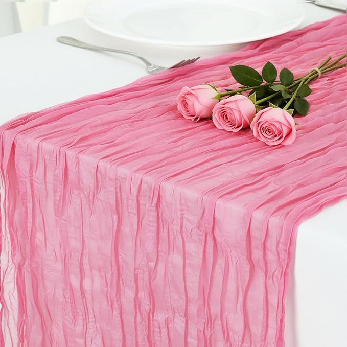 1 Pack Rose Pink Cheesecloth Table Runner 120 Inch Boho Wedding Decor | by Fixwal