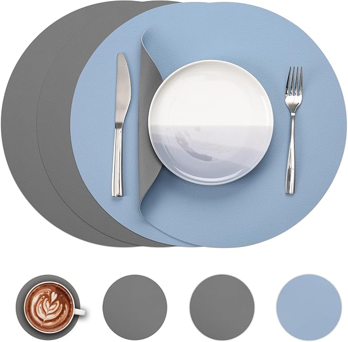 Myir JUN 15 Inches Round Placemats Set of 4 Faux Leather Place Mats | by MyirJUN