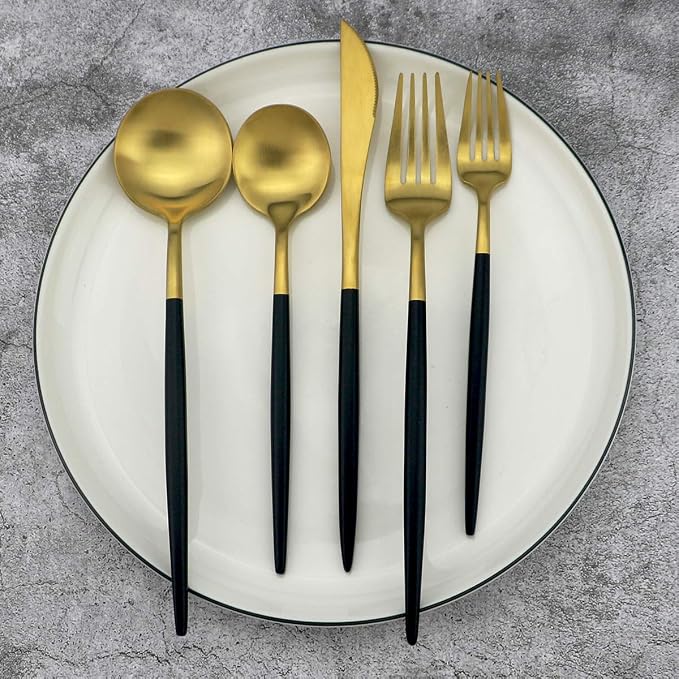 5-Piece 18/10 Stainless Steel Matte Gold Silverware Set, Kitchen Tableware Set - Image 4