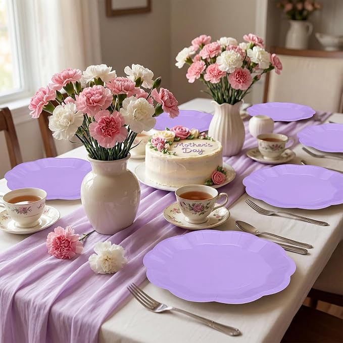 NatNarr 30 Pcs Light Purple Paper Plates, 9 Inch Scalloped Lavender Plates | - Image 5