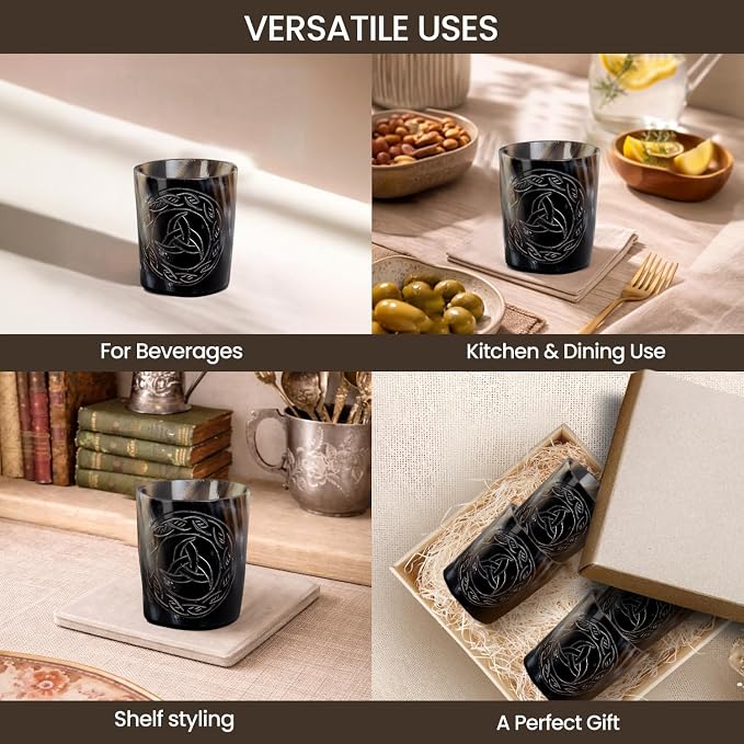 Handicrafts Home Viking Horn Shot Glasses Set of 4, Handmade Natural Ox Horn - Image 4