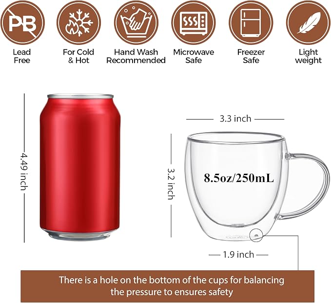 CNGLASS 8.5oz Glass Coffee Mug, Double Wall Insulated Glass Mugs - Image 2