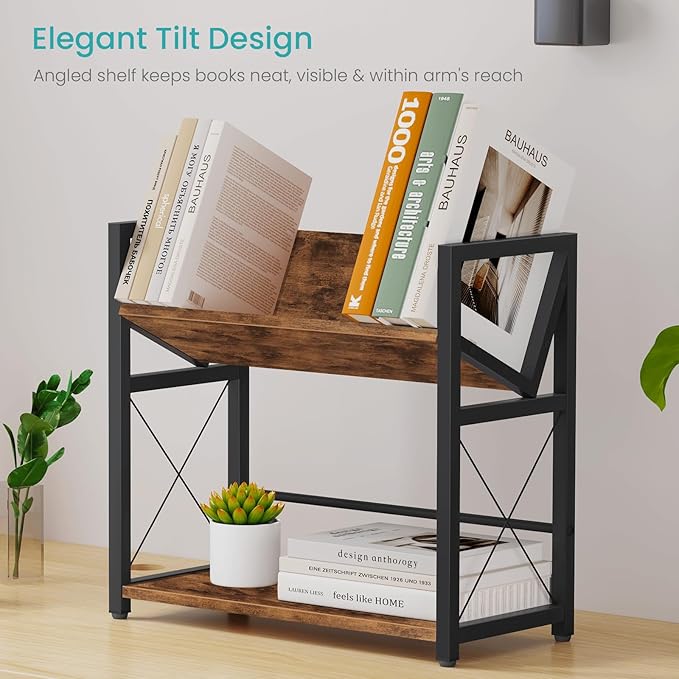 ELITEROO Desktop Bookshelf, 2 Tier Desk Shelf Organizer, Wooden Tabletop - Image 6