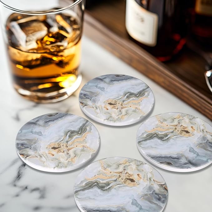 6 Pcs Grey Abstract Ceramic Coasters - Image 5