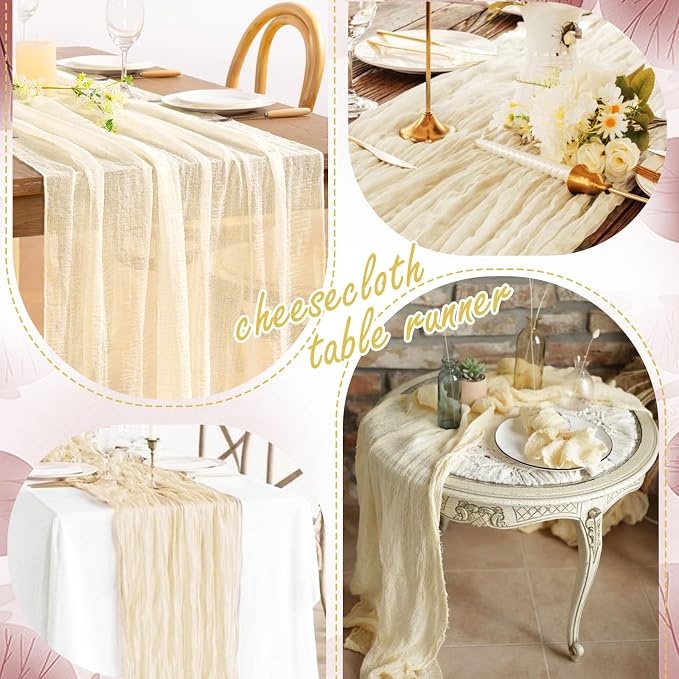 20 Pack Ivory Cheesecloth Table Runner 10FT Long Boho Gauze Fabric Table Runner - Image 6