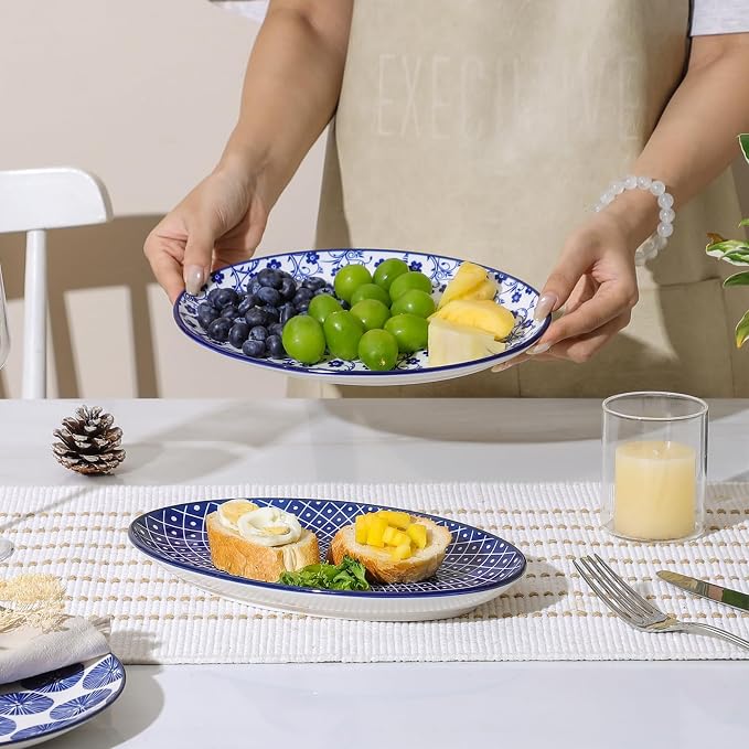 Selamica Ceramic Serving Plates, 10 Inch Oval Dinner Plates Set of 4, Small - Image 7