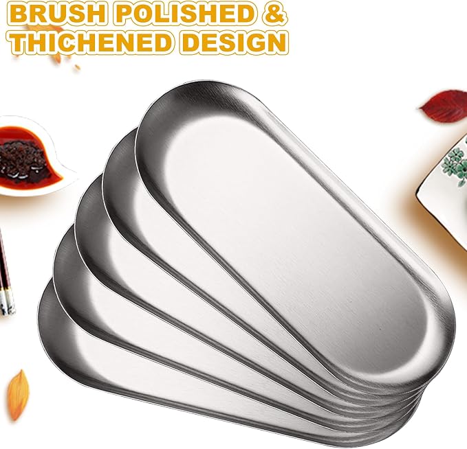 5PCS Stainless Steel Serving Tray Set Silver Platters - Image 6