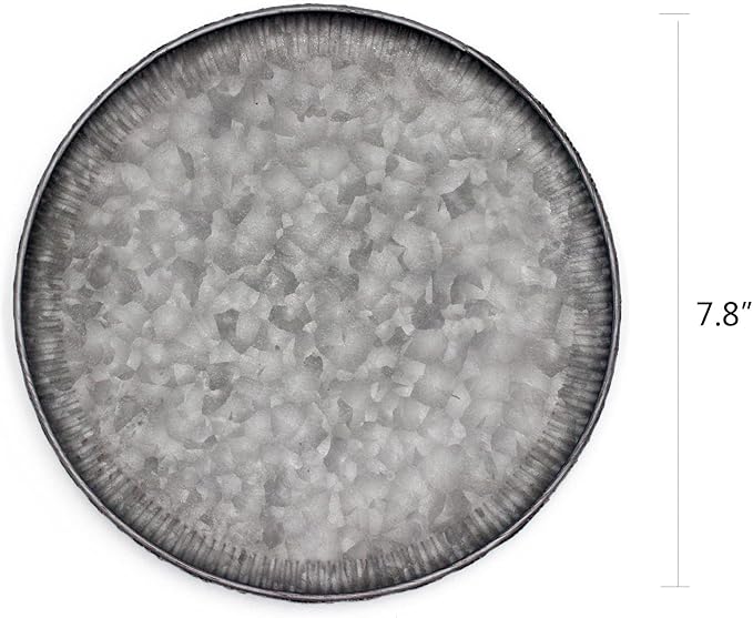 Funerom 7.8 inch Very Small Round Galvanized Metal Tray Decorative Tray - Image 3