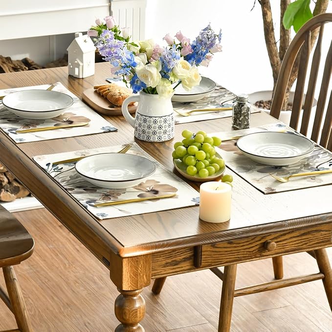 Artoid Mode Brown Poppy Floral Leaves Fall Placemats Set of 4, 12x18 Inch - Image 4