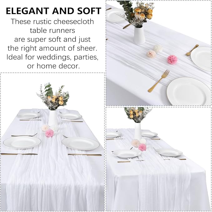 6 Pack White Cheesecloth Table Runner 35 x 120 Inch | Boho Gauze Fabric - Image 6