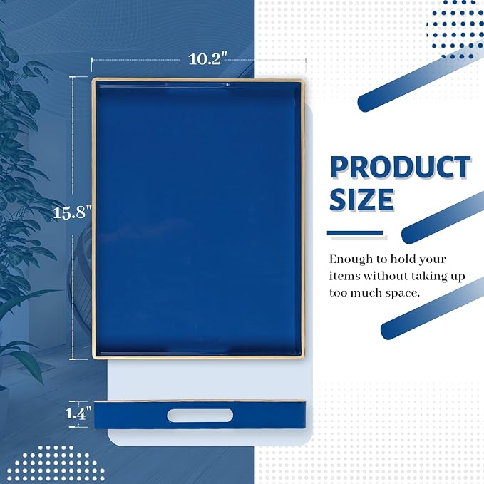 Navy Blue Serving Tray with Handles, Plastic Modern Decorative Tray | Rectangle - Image 3