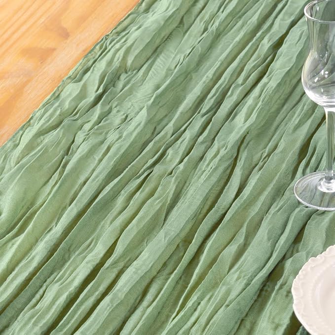 DeZerlor Sage Green Cheesecloth Table Runner 2 Pack Summer Table Runners Boho - Image 5