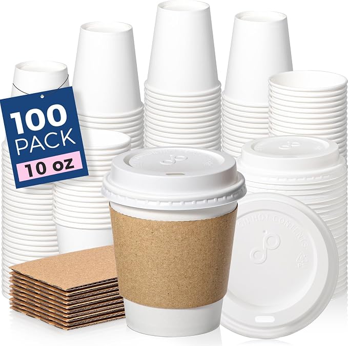 Fit Meal Prep 100 Pack 10 oz Disposable Coffee Cups by FMPBRANDS