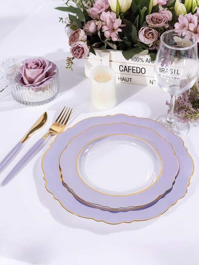 60pcs Clear Purple Plates Disposable - Image 3