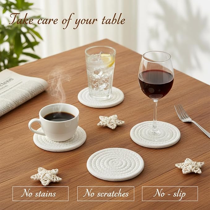 Drink Coasters Set of 8 with Holder, Cotton Woven | Absorbent cotton woven - Image 3