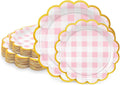 50 Pcs Pink Gingham Paper Plates Disposable, Dessert Cake Plates, by LIKAJON