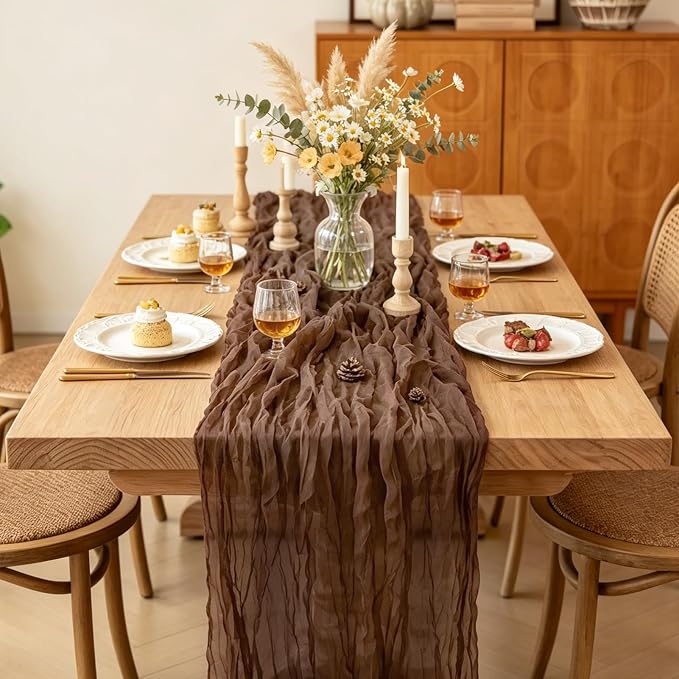 3Pcs Nude Cheesecloth Table Runner, 10FT Rustic Nude Gauze Table Runner - Image 5