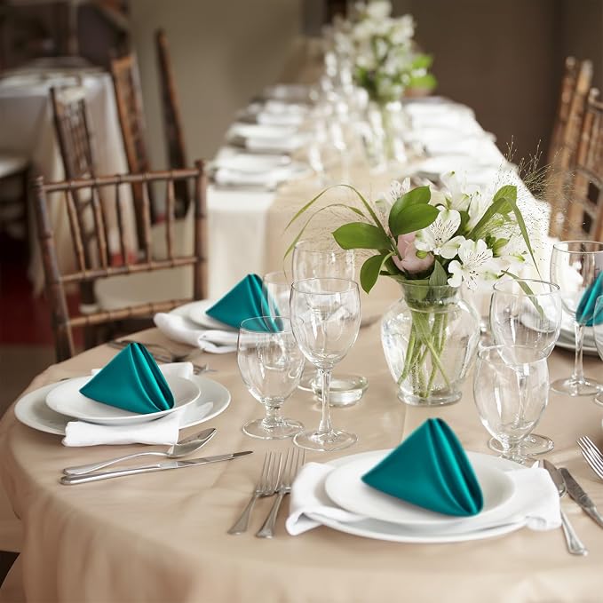 P Pothuiny 12 Pcs Teal Satin Napkins 17 x 17 Inch, Satin Cloth Napkins | Square - Image 7