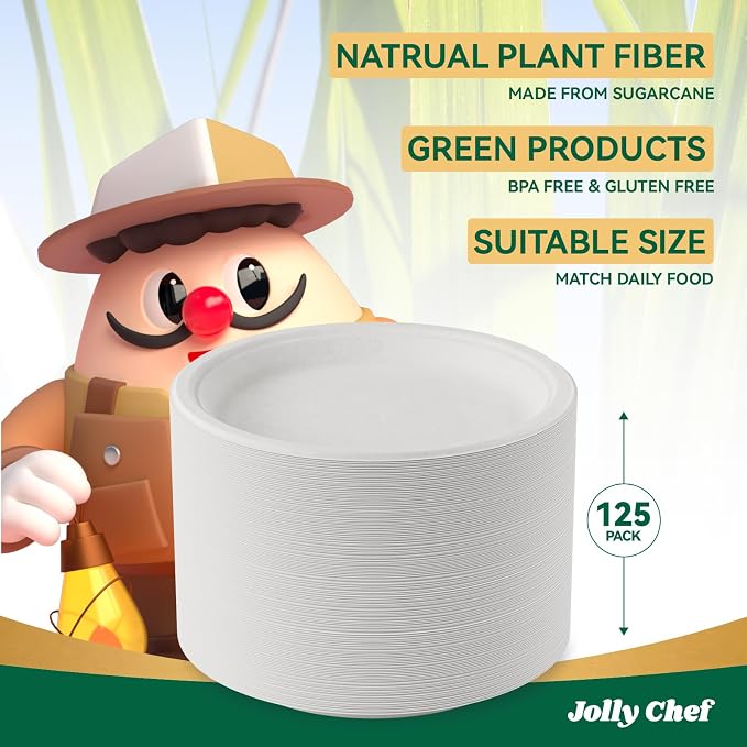 Compostable Heavy Duty Plates   Eco-Friendly Disposable White Paper - Image 6