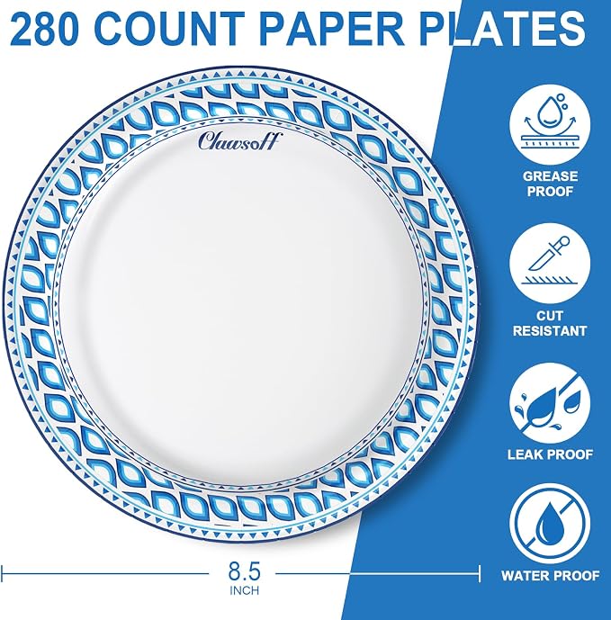 Clawsoff 8.5 Inch 280 Count Paper Plates Heavy Duty Disposable Plates Blue | - Image 2