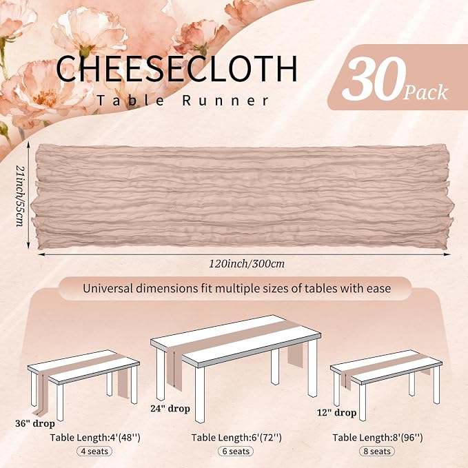 30 Pack Cheesecloth Table Runner 10FT Dusty Pink Table Runner Boho Gauze Cheese - Image 2