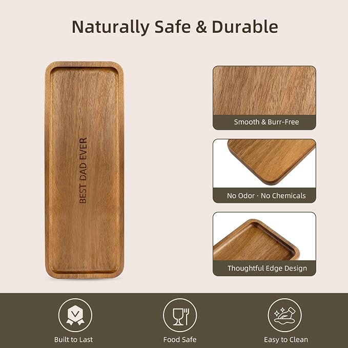 Best Dad Ever Wooden Tray, Rectangular Wood Serving Tray Decorative Tray - Image 8