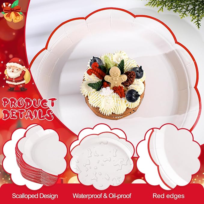 NatNarr 30 Pcs Red and White Paper Plates, 9 Inch White Plates - Image 3