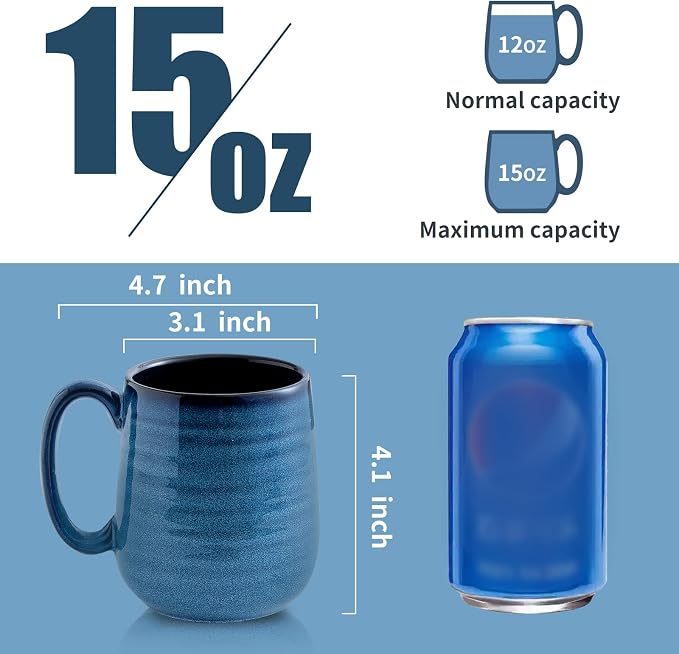 HASENSE Coffee Mugs Set of 4, 15 Ounce Porcelain Mug Set - Image 4
