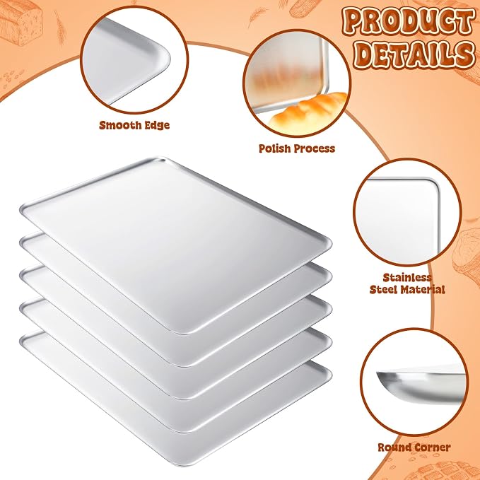 6 Pack Stainless Steel Tray 16 x 12 Inch Metal Food Serving Tray - Image 3