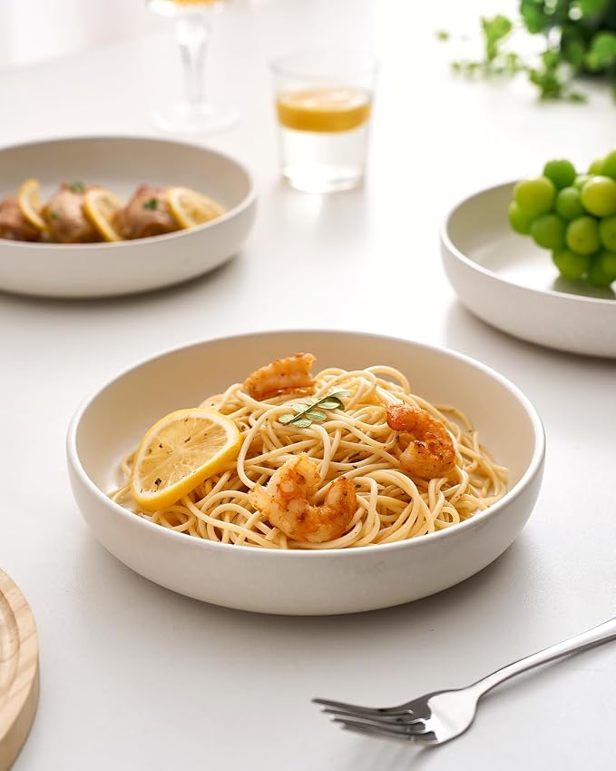 famiware Milkyway 33 oz Pasta Bowls Set of 4, Matte White | Double Reactive - Image 7