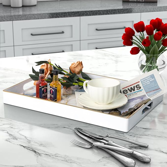 White Serving Trays, Plastic Rectangular Serving Tray - Image 3
