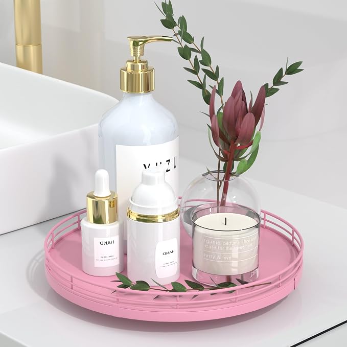 Oroyutor 10-Inch Oak Lazy Susan Vanity Tray, toiletries and decor on kitchen by Oroyutor