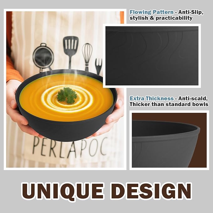 Unbreakable Cereal Bowls 40 OZ, Wheat Straw Bowls Set of 6, Anti Scald Extra - Image 5