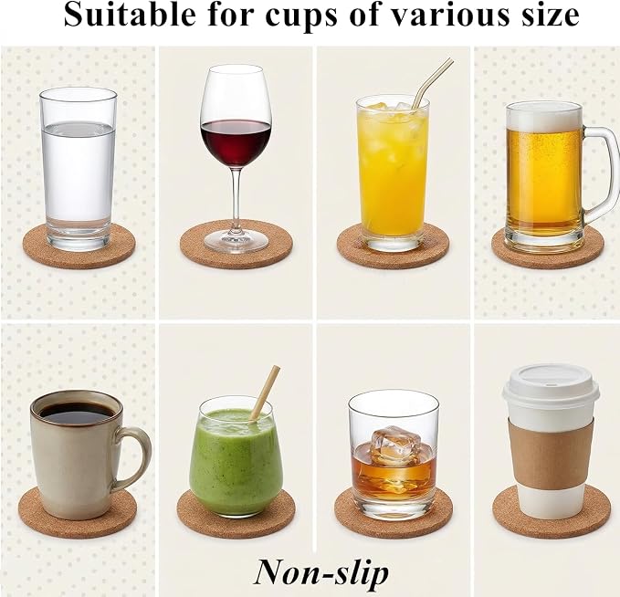 Tebery 20 Pack Cork Coasters Round, 3.9" Bar Coasters - Image 4