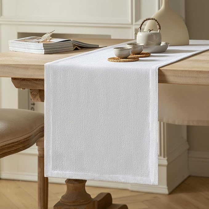 Burlap Style Farmhouse Table Runner, 14x48 Inches White | Thick Durable Fabric by ZEEMARTONLINE