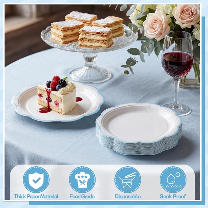 NatNarr 30 Pcs Blue and White Paper Plates 7 Inch Plates - Image 4