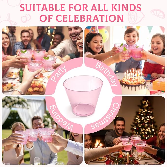 Glowserve 9 OZ Pink Disposable Plastic Cups Cocktail Cup 50 Pack | Fancy - Image 6