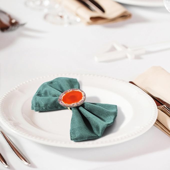CozyTower Agate Napkin Rings Set of 4, Unique Geode Napkin Rings | Gold Napkin - Image 4