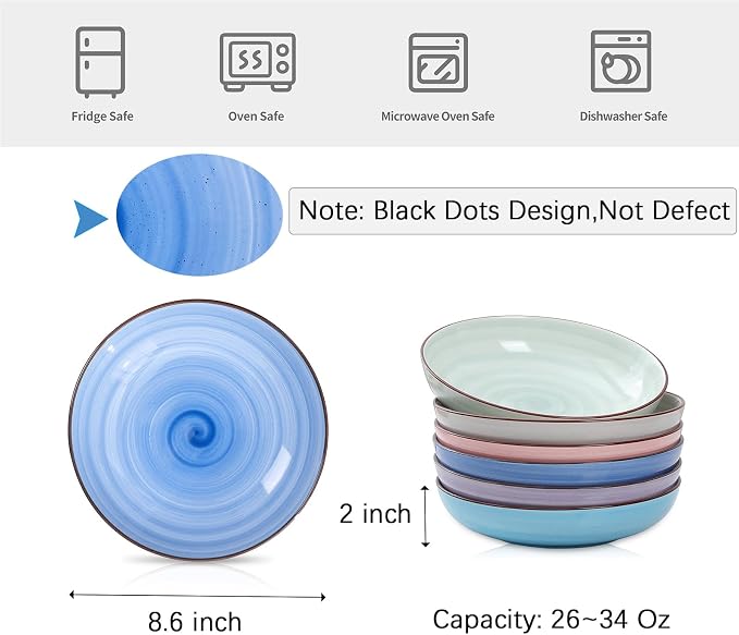 Selamica Ceramic Pasta Bowls Set 34 OZ, Large Salad Bowl 8.6 Inch Deep Plates - Image 2