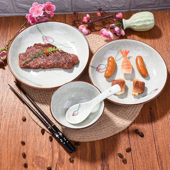 4-Piece Ceramic Dinnerware Set, Japanese Hand-painted Tableware set, A Good - Image 4