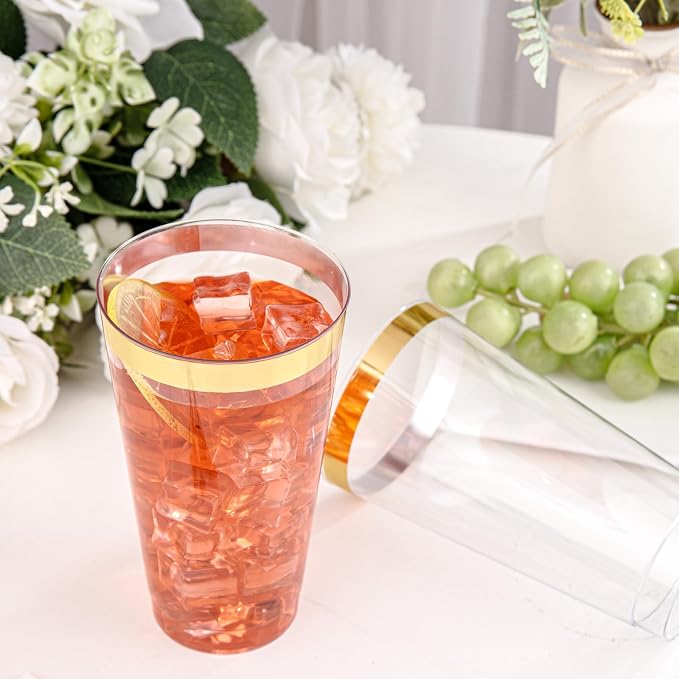 I00000 16 oz Gold Plastic Cups, 50 Pack Clear Plastic Cups Tumblers Gold Rimmed - Image 6