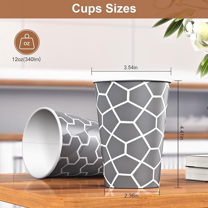 Coffee Cups 12 oz Paper Cups, Disposable Coffee Cups, 12 oz Hot/Cold Cups - Image 5