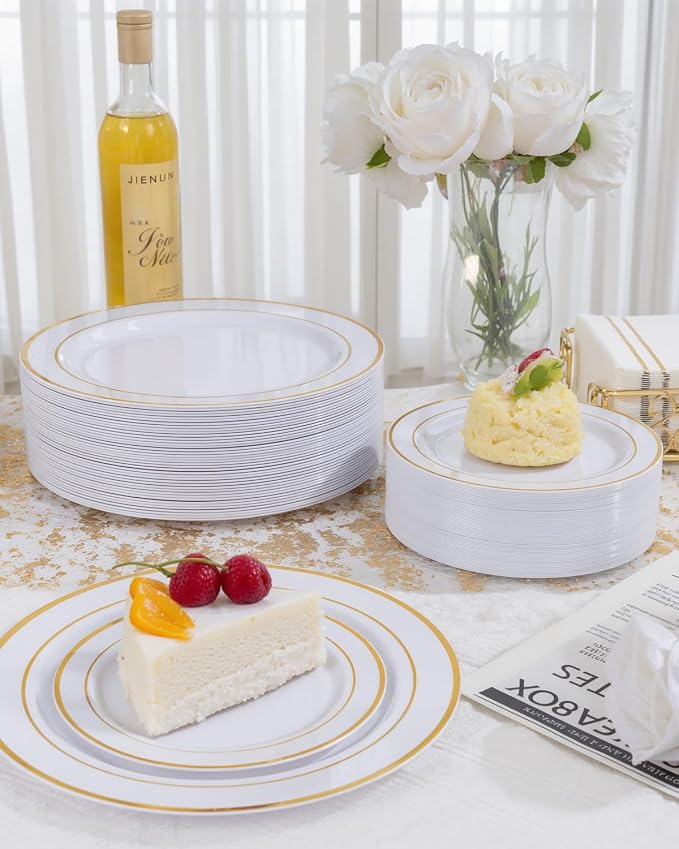 GATHER 700PCS Gold Plastic Plates 100 Guest - Image 6